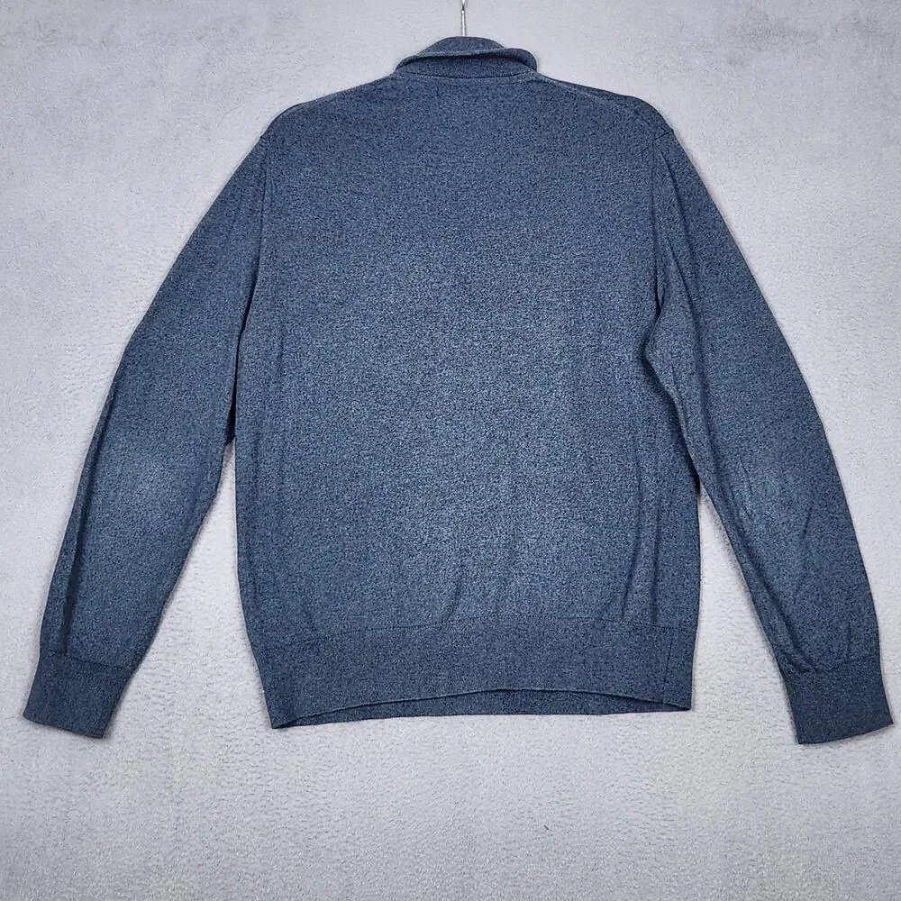Banana Republic Sweater Mens Medium Blue Cotton Cashmere Quarter Zip Mock Neck
